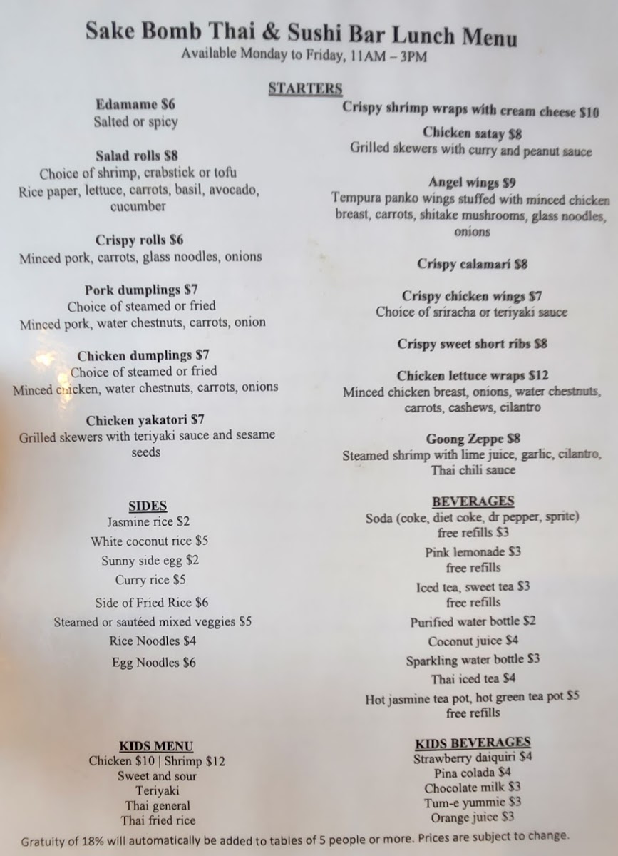 Sake Bomb Thai And Sushi Bar Menu-5