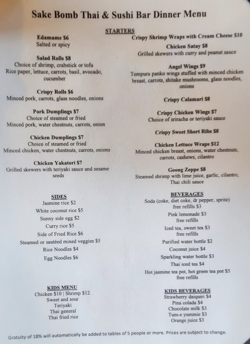 Sake Bomb Thai And Sushi Bar Menu-9